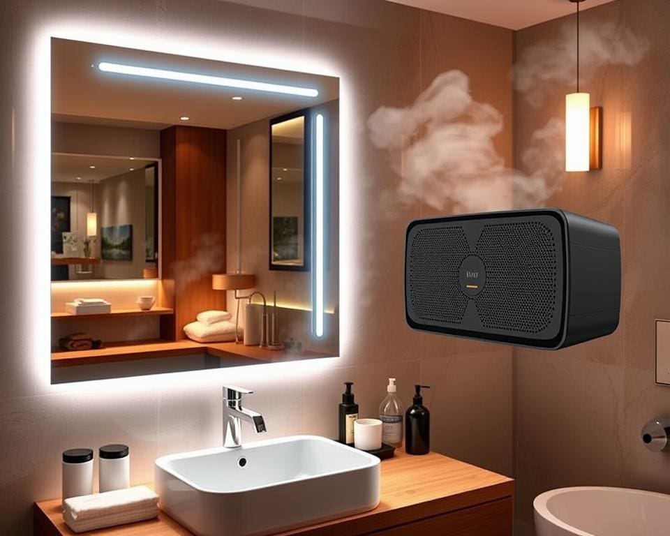 Spiegel met Bluetooth-speaker voor muziek in de badkamer