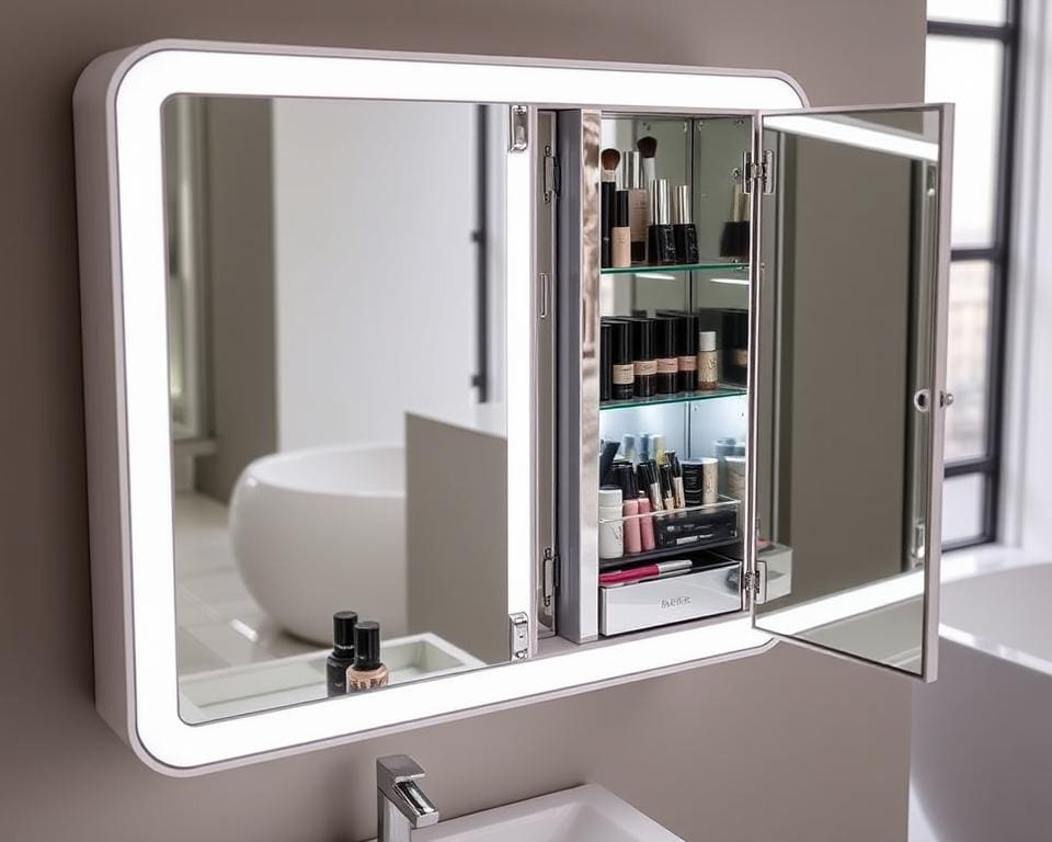 Spiegelkast met extra opbergruimte voor make-up