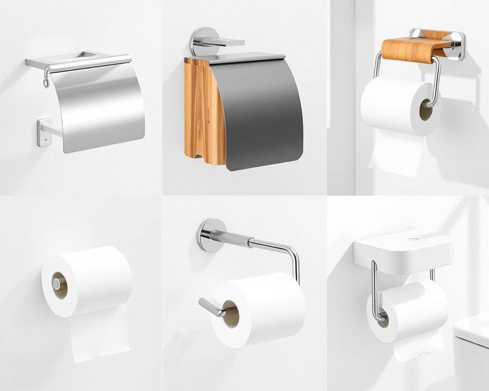 Verschillende materialen en designs van toiletrolhouders