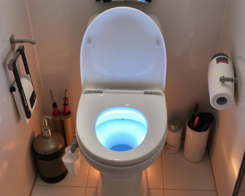 installatie van toiletbril met verlichting