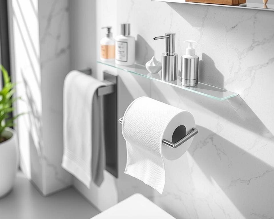 Toiletrolhouder met extra ruimte voor accessoires